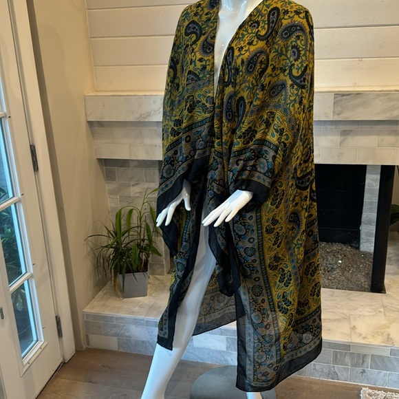 Steve Madden Olive Paisley Open Kaftan Kimono OS - Picture 4 of 11